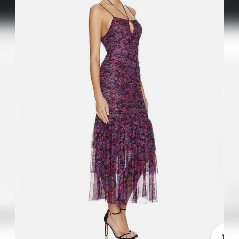 NWT MISA Los Angeles Women's Nicola Shirred Floral Midi-Dress M Will Fit A Large